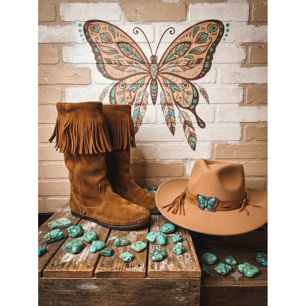 Minnetonka Womens Tan Brown Suede Fringe Calf‎ Hi Moccasin Boots festival Size 6